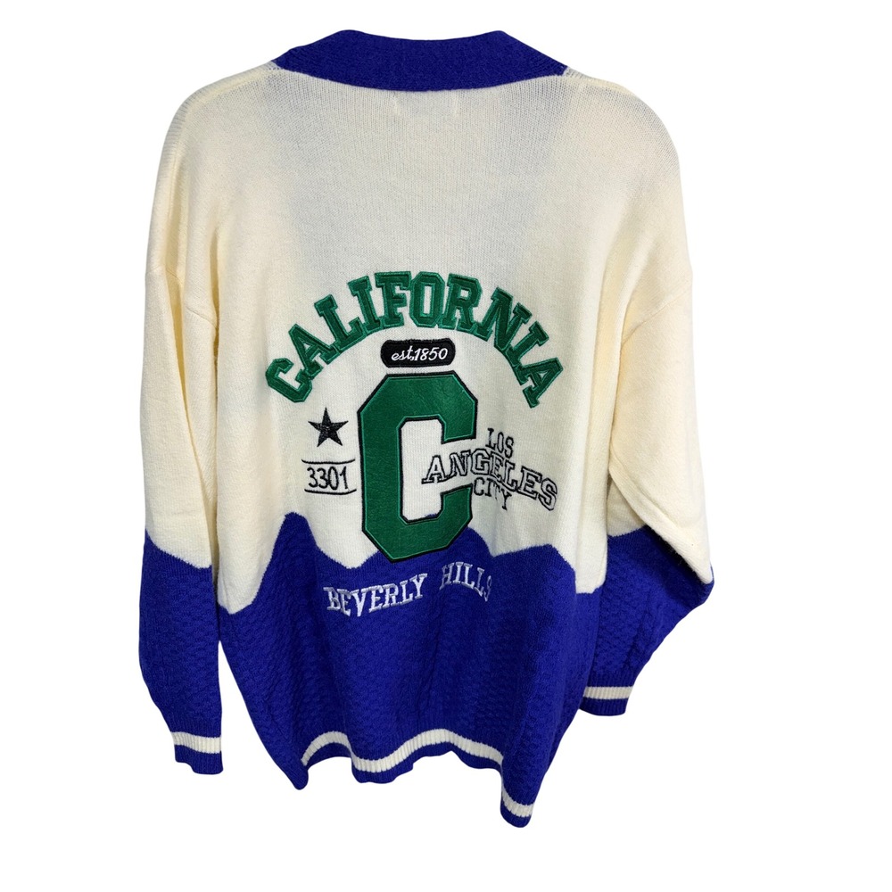 The Post Cardigan California Beverly Hills Preppy Varsity Women's M/L Blue White